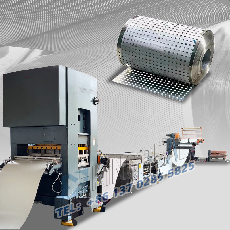 Stroj za perforiranje in previjanje pločevine